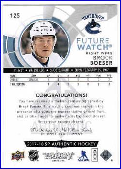 17/18 2017 Sp Authentic Brock Boeser #125 Future Watch Auto Rc 035/999 Inscribed