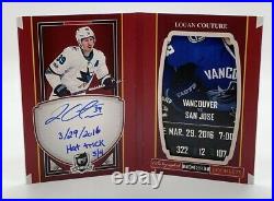 17-18 Upper Deck The Cup Autographed Ticket Booklets LOGAN COUTURE /4 INSCRIBED
