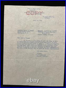 1944 President Harry S. Truman Autograph Signed Inscribed Typed Letter WWII