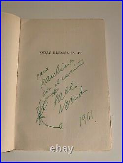 1954 Original book Autograph Signed by PABLO NERUDA ODAS Poems Art Chile + COA