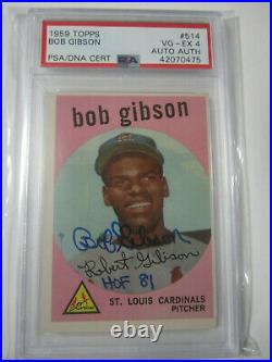 1959 Topps Bob Gibson Signed Autographed Rookie Card RC Inscribed HOF Psa 4