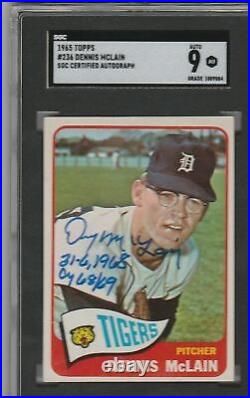 1965 Topps #236 Denny Mclain Signed Autographed Rookie Card Rc Sgc 9 Inscribed