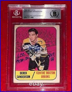 1967-68 Topps 33 Derek Sanderson Signed & Inscribed Rookie Card BAS Auto RC