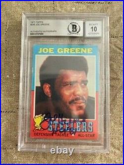 1971 Topps 245 Mean Joe Greene Signed Rookie Card BGS 10 Auto Inscribed HOF 1987