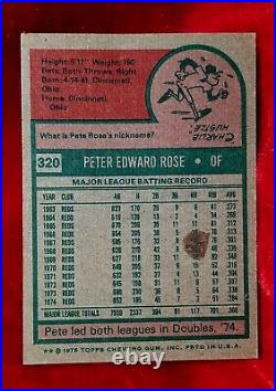 1975 PETE ROSE SIGNED Inscribed HIT KING Card #320 Auto vtg Cincinnat Reds Team