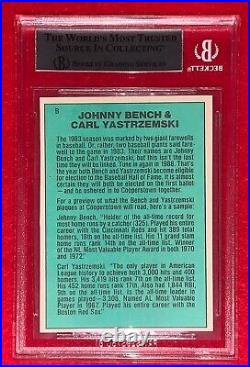 1984 Donruss Carl Yastrzemski Johnny Bench Signed & Inscribed Card BAS HOF Auto