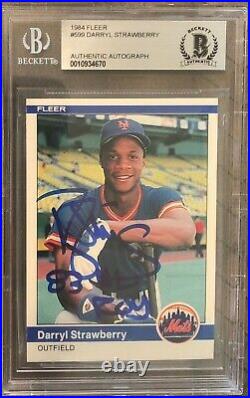 1984 Fleer Darryl Strawberry Signed Rc Card Inscribed 83 Roy Bgs Authentic Auto