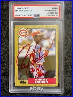 1987 Topps Barry Larkin PSA DNA Authentic Auto 10 Inscribed 90 WS Champs Reds