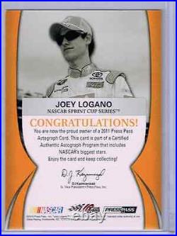 2011 Press Pass Joey Logano Inscribed 09 Roy Autograph/25