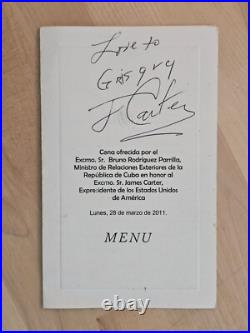 2011 Us President Jimmy Carter Signed Inscribed Autograph Menu Nobel Peace