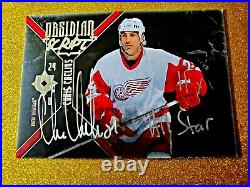 2014-15 Ultimate Collection Chris Chelios Obsidian Scripts Autograph Inscribed