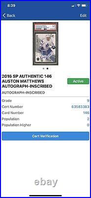 2016 SP Authentic Auston Matthews Future Watch Auto Inscribed #146 PSA Mint 9