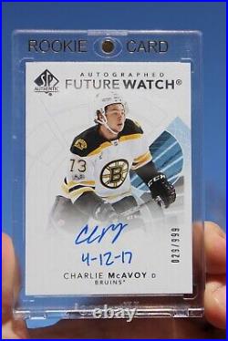 2017-18 Charlie McAvoy SP Authentic Future Watch FWA Inscribed 029/999 Rookie RC