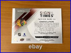 2017-18 SP Authentic Patrick Kane Sign of The Times Inscribed Auto /25