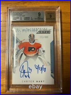 2018-19 Carter Hart UD SP Authentic Future Watch auto inscribed hockey card