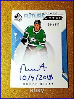2018-19 SP Authentic Future Watch Auto Inscribed ROOPE HINTZ Rookie Aurograph