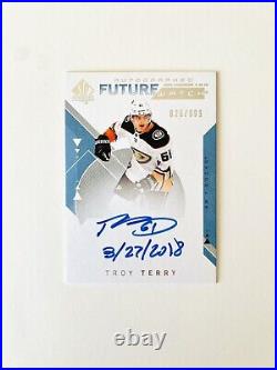 2018-19 UD SP Authentic TROY TERRY Future Watch RC AUTO #026/999 Inscribed DUCKS