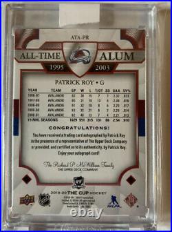 2019-20 UD The Cup Patrick Roy 3/5 All-Time Alum Auto Inscribed 8 Years 2 Cups