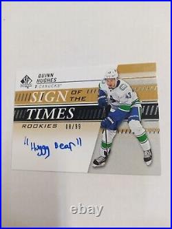 2020-21 SP Authentic Quinn Hughes Rookie SOTT Inscribed Huggy Bear #/10! Update