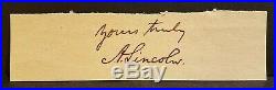ABRAHAM LINCOLN Signed Inscribed Signature Cut