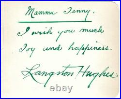 African American Writer Langston Hughes Inscribes, Signs Card To Mamma Jenny