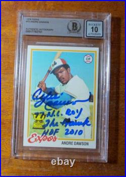 Andre Dawson 1978 Topps # 72 Signed Autograph Bas Bgs 10 Hof Auto Inscribed