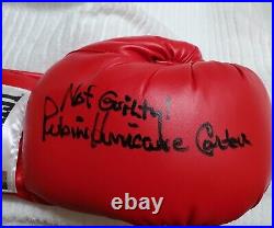 Autographed Rubin Hurricane Carter Boxing Glove Inscribed Not Guilty ASI Auth