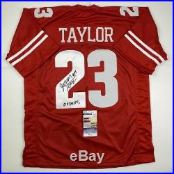 Autographed/Signed JONATHAN TAYLOR Inscribed Wisconsin College Jersey JSA COA