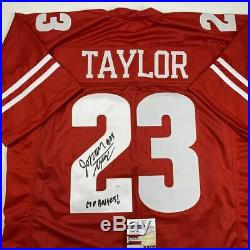 Autographed/Signed JONATHAN TAYLOR Inscribed Wisconsin College Jersey JSA COA