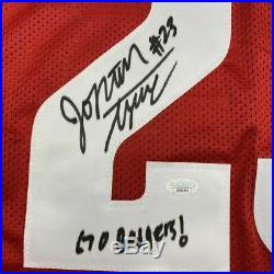 Autographed/Signed JONATHAN TAYLOR Inscribed Wisconsin College Jersey JSA COA