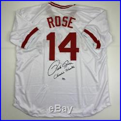 Autographed/Signed PETE ROSE Inscribed Charlie Hustle White Jersey Holo COA #1