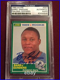 Barry Sanders 1989 Score Inscribed ROY 89 Auto Rookie Card PSA/DNA Certified