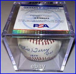 Bill Terry ONL Signed Inscribed Baseball, New York YankeesPSA/DNA Autograph, (B59)