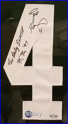 Brett Favre Autographed Green Bay Packers Jersey Framed. Inscribed 3× Mvp 31/44