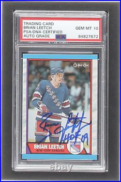 Brian Leetch Signed 1989-90 O-Pee-Chee #136 RC Inscribed HOF 09 Autograph Gr
