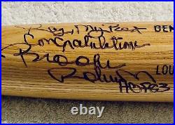 Brooks Robinson Autographed, Signed & Inscribed Baseball Bat to Ray Lewis, HOFer