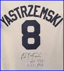 Carl Yastrzemski signed autograph Red Sox jersey inscribed HOF 1989 TC 1967 JSA