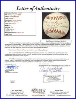 Casey Stengel Yankees Autograph Signed Inscribed Official Little League Ball JSA