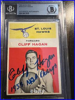 Cliff Hagan HOF St Louis Hawks Kentucky Signed 1961 Fleer #18 Inscribed Auto