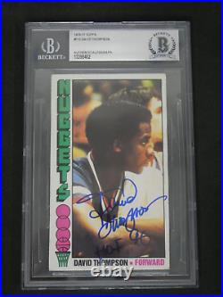 DAVID THOMPSON 1976-77 TOPPS #110 SIGNED INSCRIBED HOF 96 With BAS COA NUGGETS