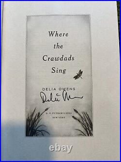 Delia Owens Where The Crawdads Sing Signed Autographed Copy Hardcover Book
