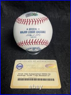 Derek Jeter Signed Autographed DJ3K Baseball Inscribed 3000 Hit Date Steiner COA