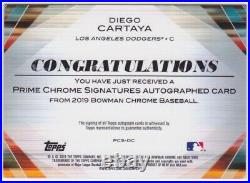Diego Cartaya 2019 Bowman Chrome RC Auto 01/25 Inscribed Orange Dodgers