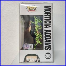 Double Signed ANGELICA HUSTON Morticia Addams Autograph Inscribed Funko BAS COA