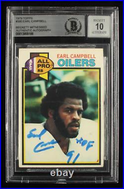 Earl Campbell Signed 1979 Topps #390 Inscribed HOF 91 Autograph Graded Becke