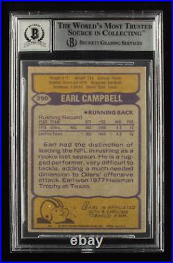 Earl Campbell Signed 1979 Topps #390 Inscribed HOF 91 Autograph Graded Becke