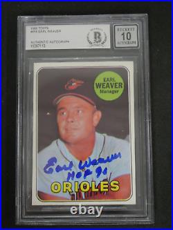 Earl Weaver 1969 Topps #516 Signed Bas 10 Authentic Auto Inscribed Hof 96