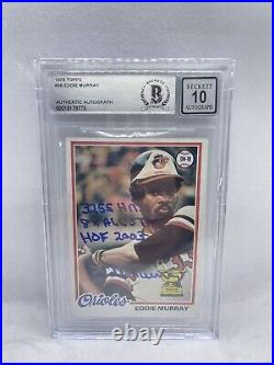 Eddie Murray Signed Inscribed 1978 Topps #36 Rookie Card Beckett Grade 10 Auto 1