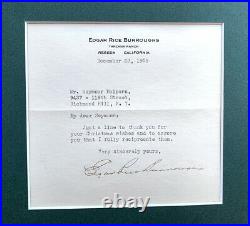 Edgar Rice Burroughs. 1929. FRAMED, SIGNED ORIGINAL TYPED LETTER & PHOTOGRAPH