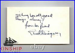 Ernest Hemingway signed 3x5 Cut JSA LOA Inscribed Bold Rare Auto Writer Z727